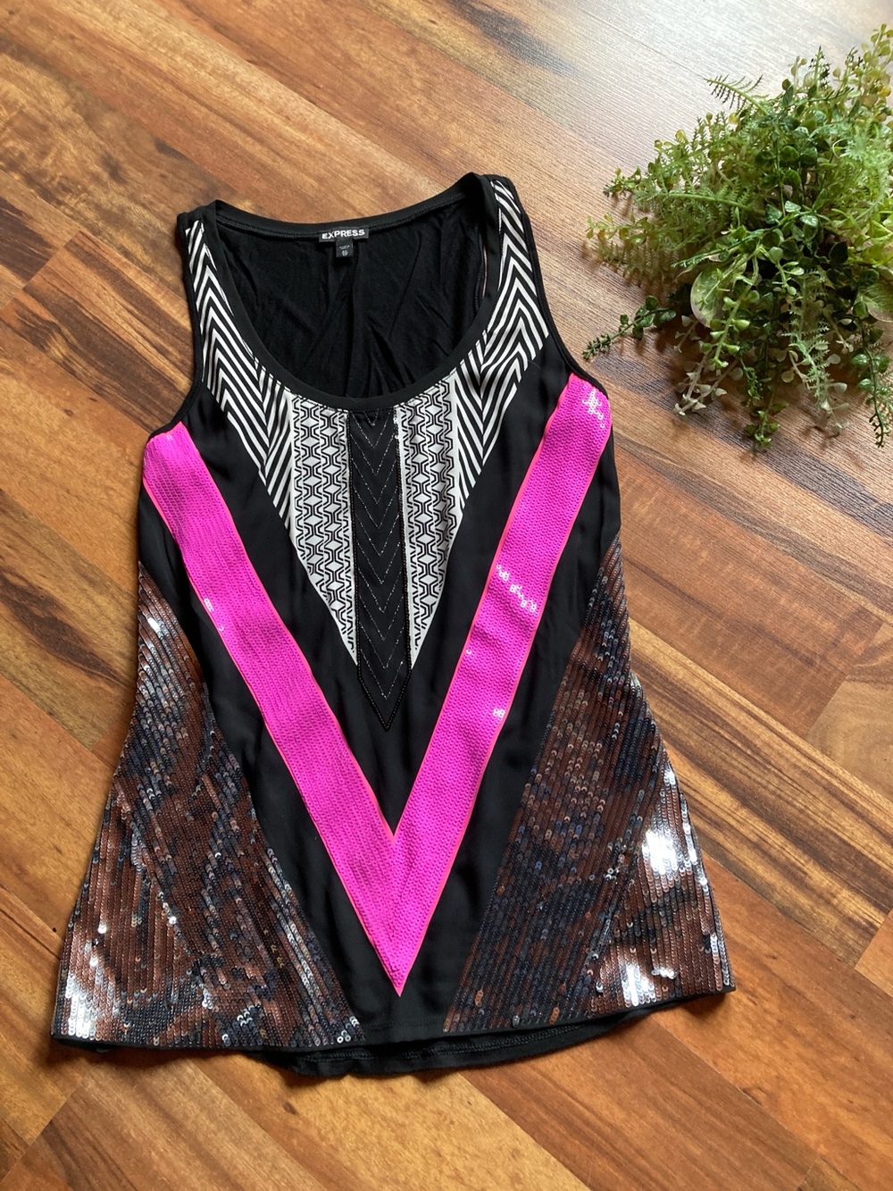 Y2K Express XS sleeveless sequined multi patterned tank top